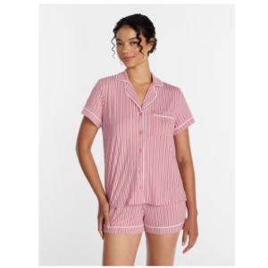 Women's Dreamy Soft Collection Notch Collar Top and Shorts Victorian Mauve Stripe
