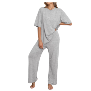 Lounge Sets for Women Knit Short Sleeve Tops and Long Pants Soft Gray